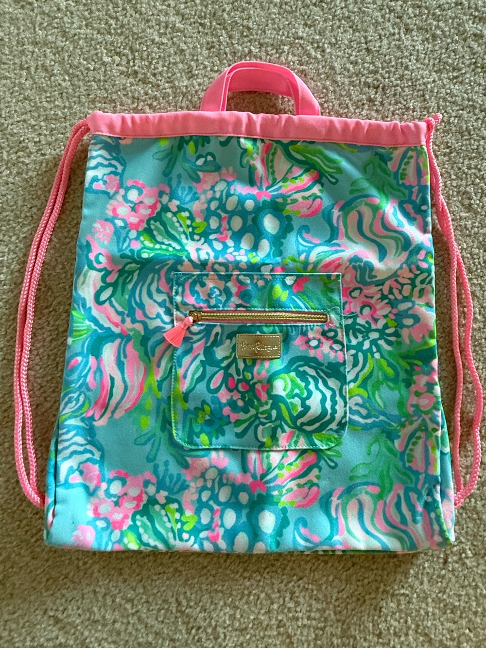 Lilly Pulitzer Floral Drawstring Satchel - Pink & Aqua